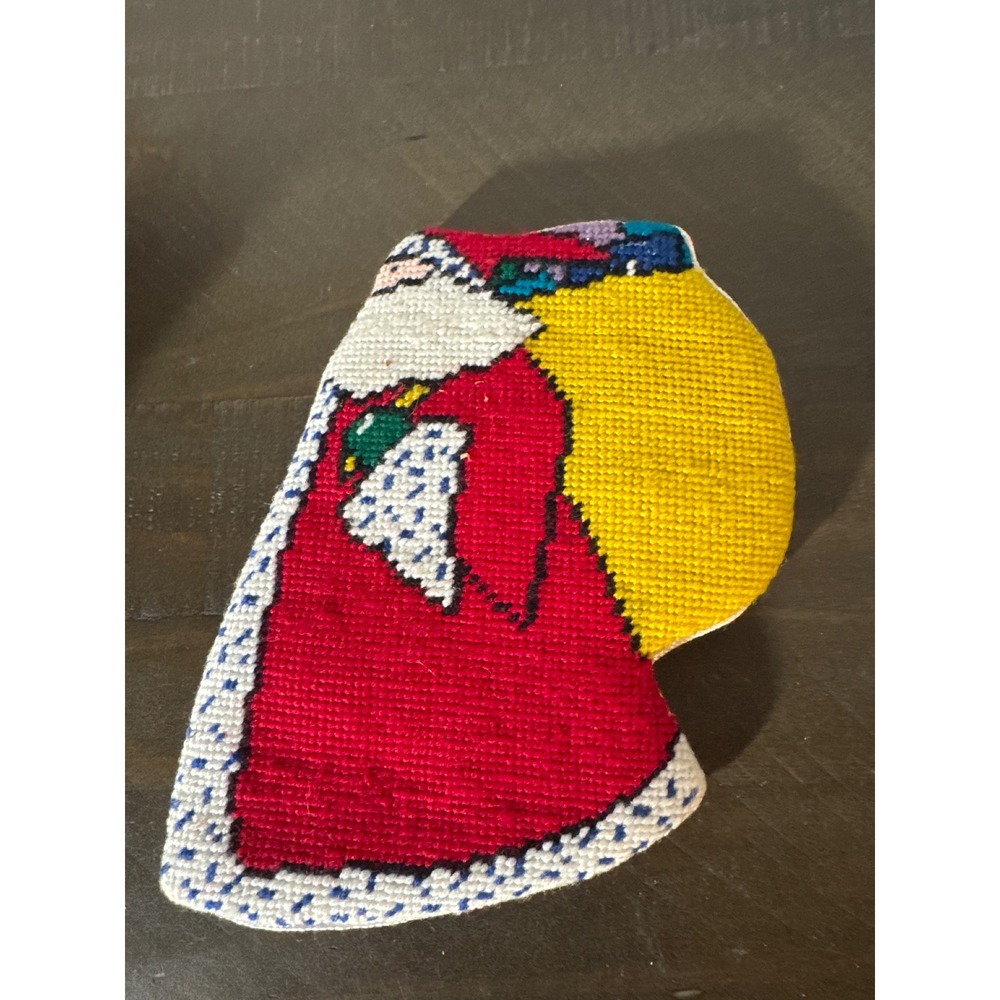 Centrum Needlepoint Santa Claus Christmas Ornament Small Pillow Red Velvet Back